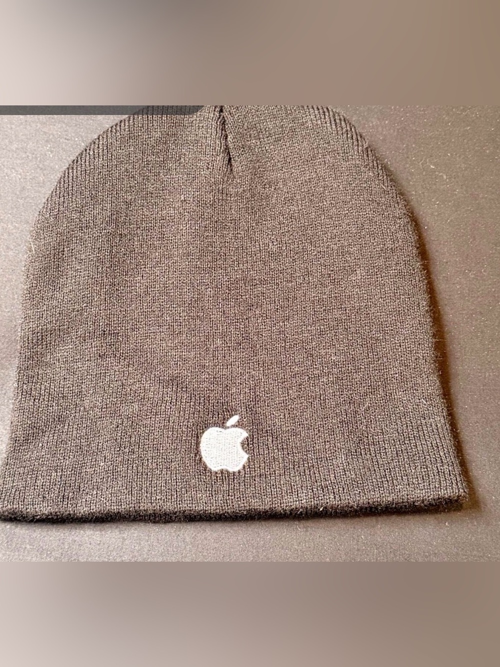 Apple Men's Black Knit Beanie with White Logo